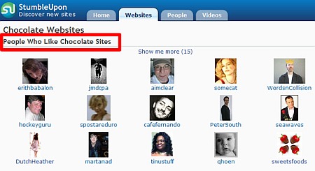 Authority StumbleUpon Users for Chocolate tags