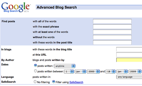 Google's Advanced Blog Search
