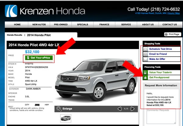 A car dealer website offers a finance calculator to figure out what payments might be. 