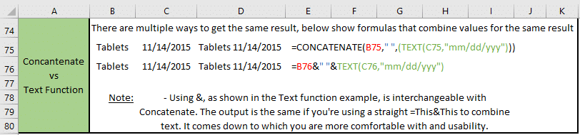 Concatenate vs Text Function