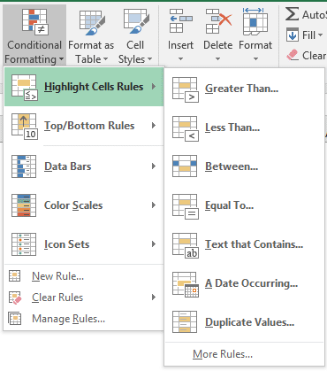 Conditional Formatting Options