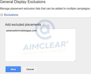 Under General Display Exclusions, exclude U.R.L.s like adsenseformobileapps.com.