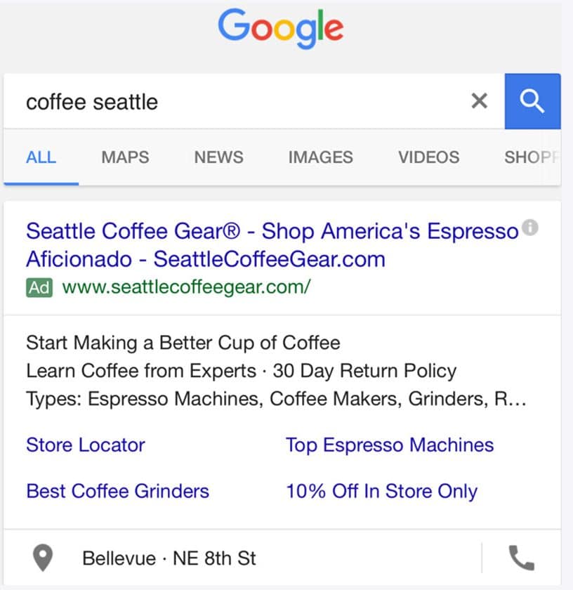 location extensions for coffee shops in seattle