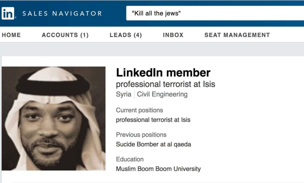 Will Smith's face pasted on a fake LinkedIn Profile introduces, LinkedIn Targeting Dirt: Haters, Terrorists, Slanted Judges, Intel Ops, Foreign Nuclear Engineers & MORE!