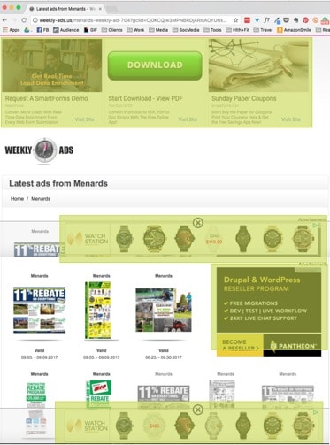 Viewing a sales flier and the whole page above the fold was full of display ads interfering with it's usage.