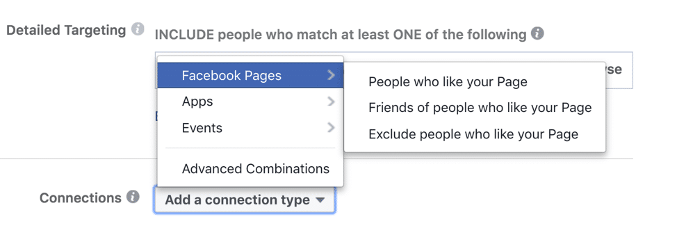FB's current Connections targeting options
