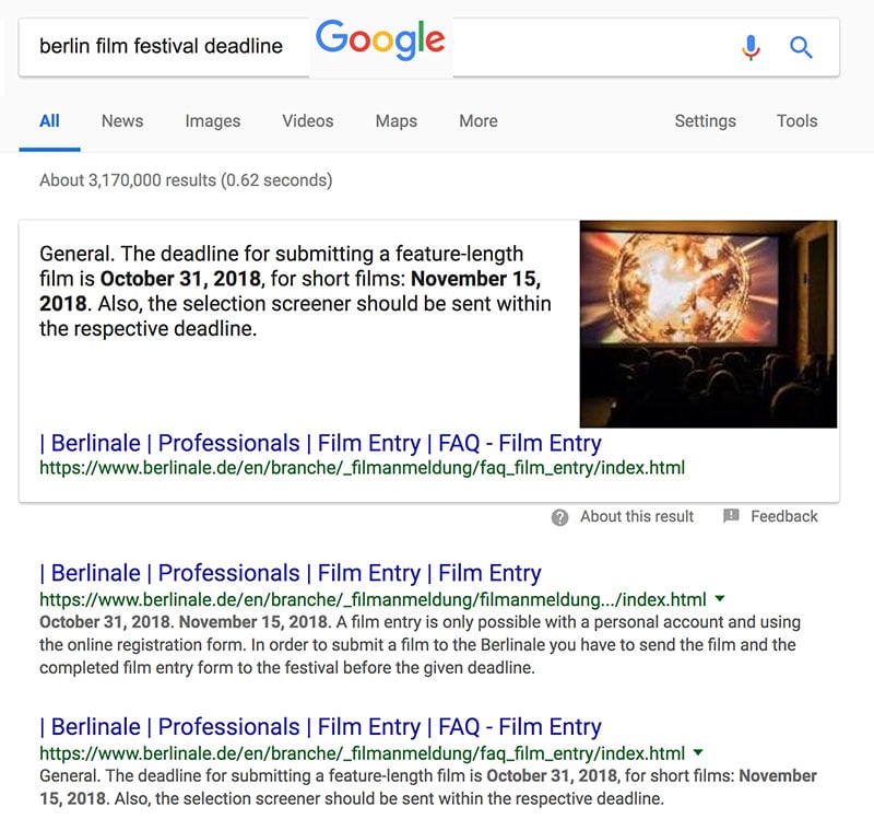 Berlin International Film Festival deadline search results