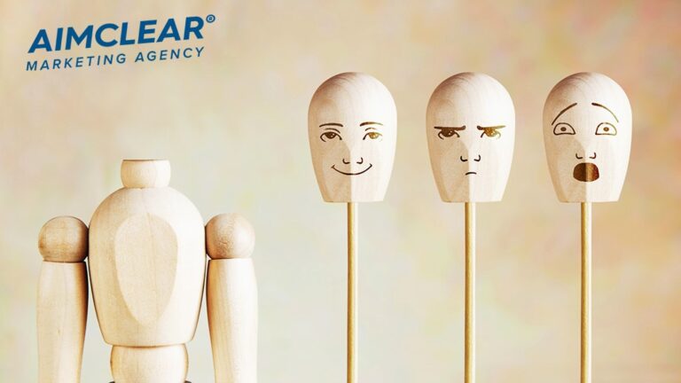 Wooden Human Mannequin Body with Multiple Heads Next to It with Different Reactions like Happy, Anger, and Surprise.