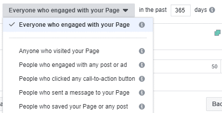 Facebook remarketing audience based off users who have engaged.