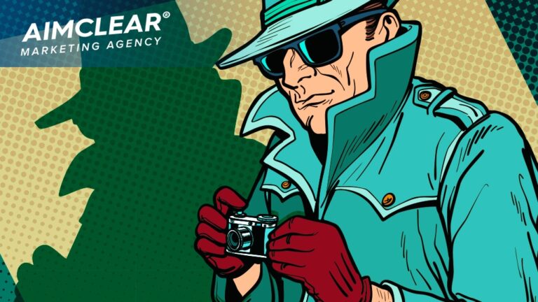 Shadow Brokers Private Male Investigator Cartoon similar to the old Dick Tracy in a trench coat with a camera.