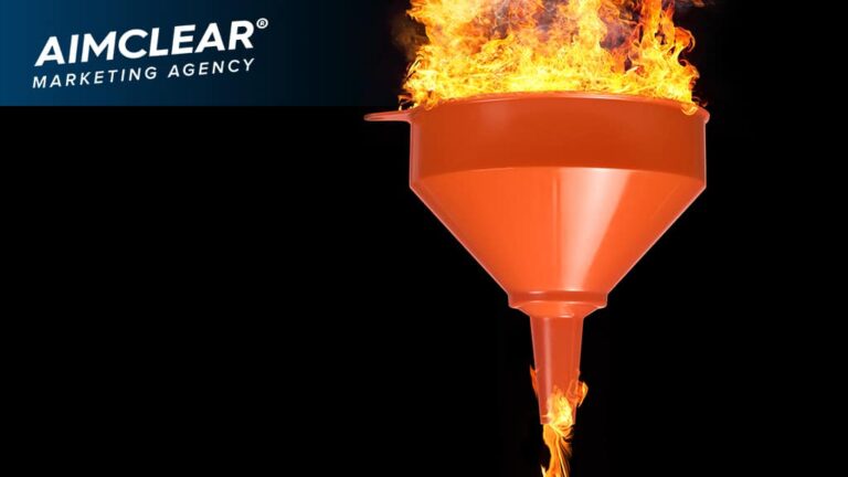 An Orange Funnel with flames out the top and pour from the spout kicks off our post, Elevate Your Brand: Rethink Your Top of Funnel Measurement Approach