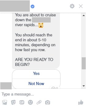 Screen cap of a Facebook Messenger chatbot with user choice