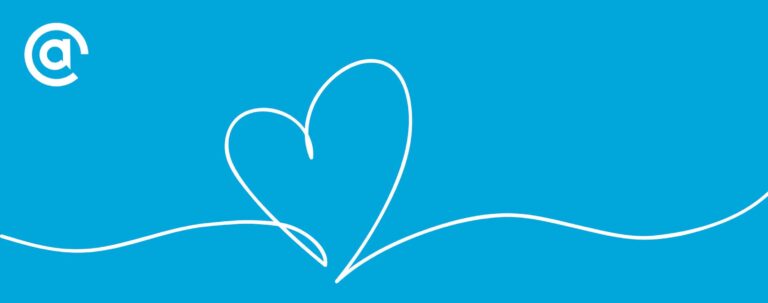 Blue background with a white line going across the page and into a shape of a heart