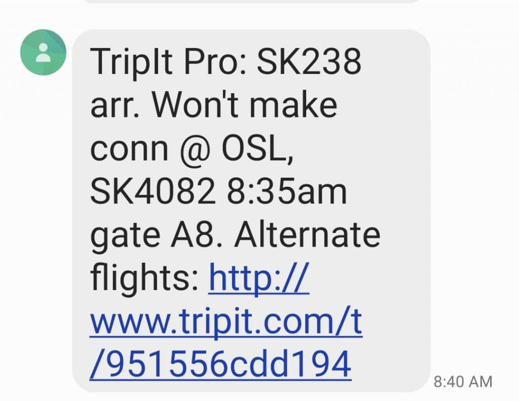 alert from tripit pro telling me i missed my flight with a link to rebook