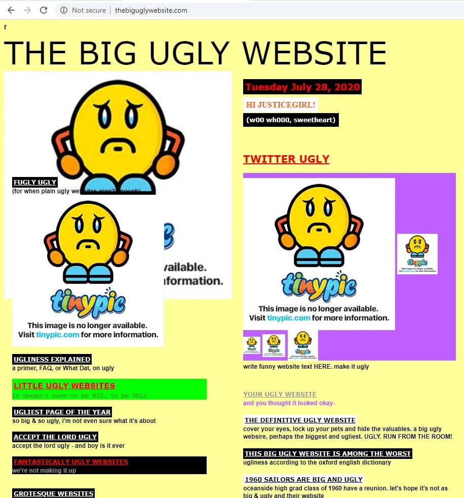Screencap of thebiguglywebsite.com