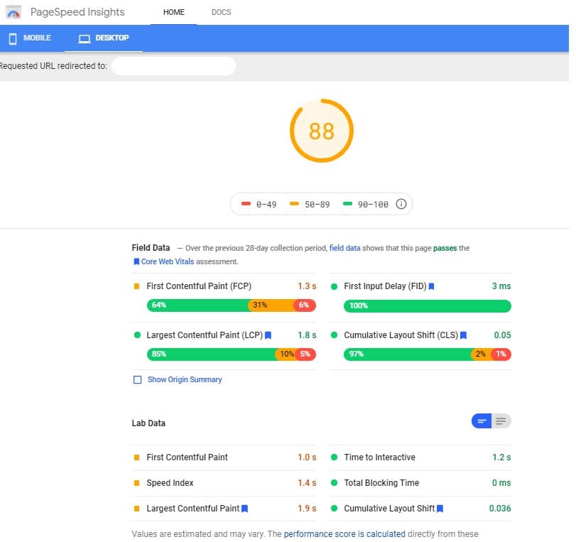 Pagespeed Insights Report 