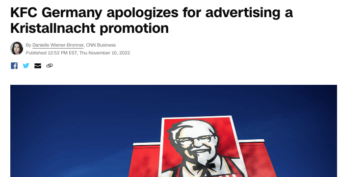 KFC Germany apologizes for advertising a Kristallnacht promotion
