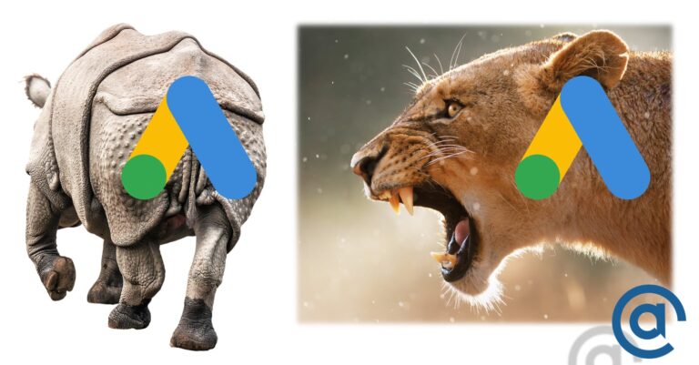 A rhino and a lioness with Google Ads Logo.
