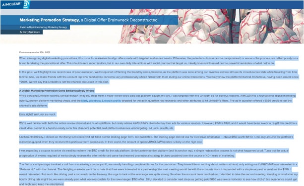 Image shows example of writing style from a blog post