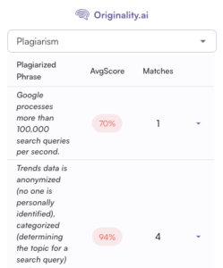 Plagiarism checker highlighting definitions