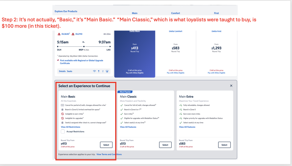 Delta flight booking seat options