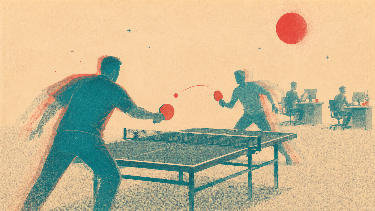 playing ping pong in the office